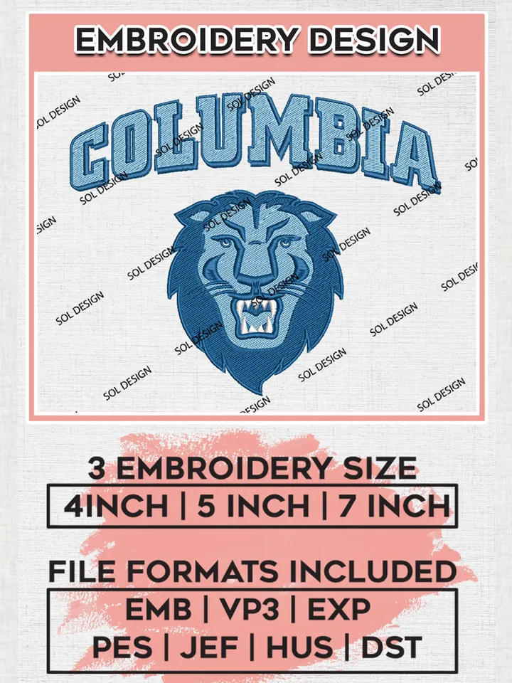 NCAA Columbia Lions Team Head Mascot Logo embroidery designs, NCAA Columbia Lions Logo Machine embroidery designs, NCAA Logo embroidery designs, NCAA Lopes Machine embroidery designs, Digital Download