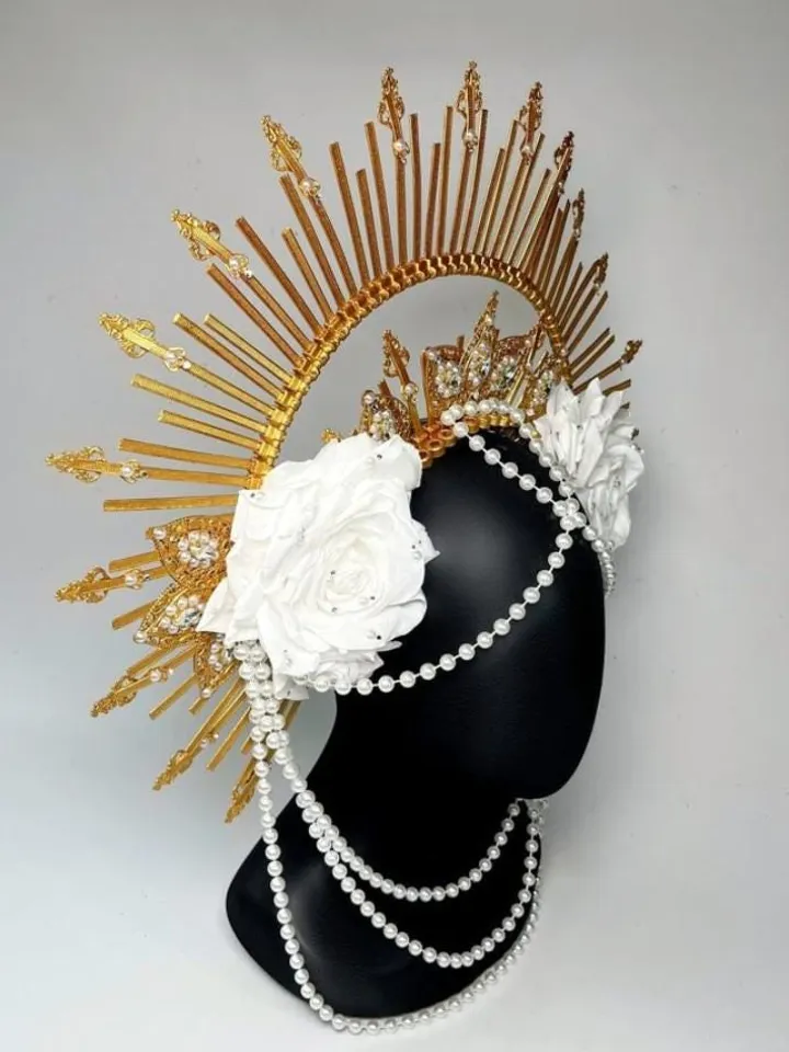 Goddess of the Sun, Crown of Leaves, Halo Crown of Gold Leaf, Headwear, Tiara, Greece God Mystery Sun, customize
