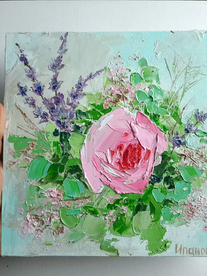 Pink Roses Original Oil Painting Flowers Impasto Floral Artwork
