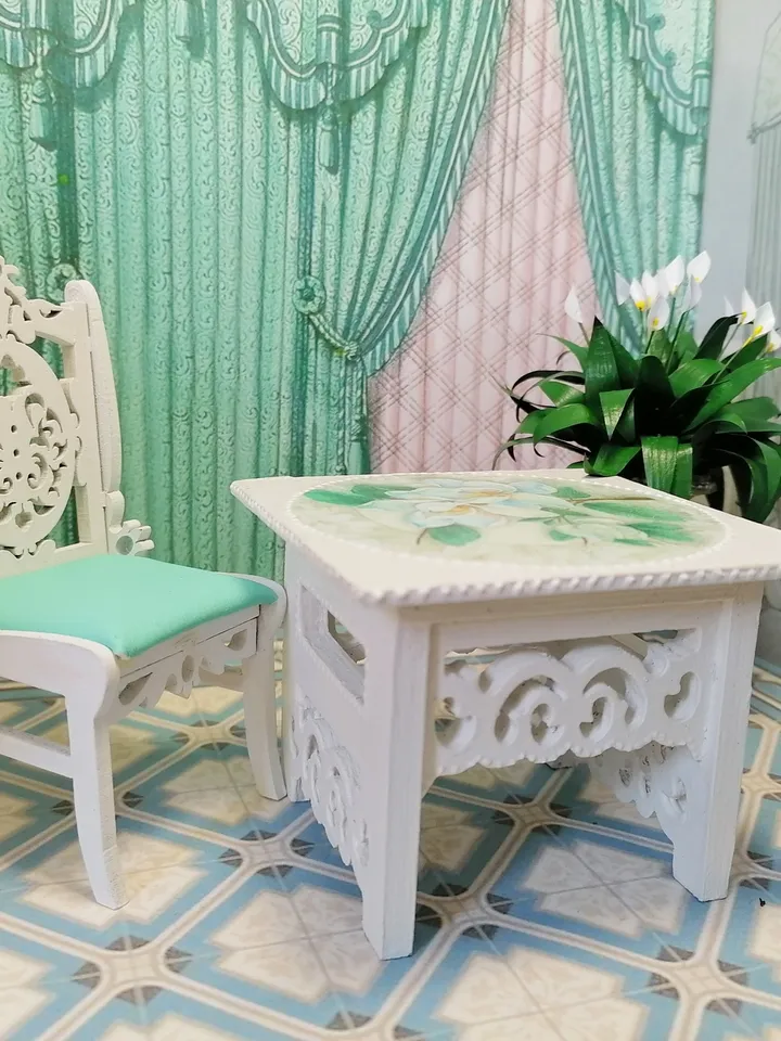 Table , chair. Puppet miniature.1:12 scale.