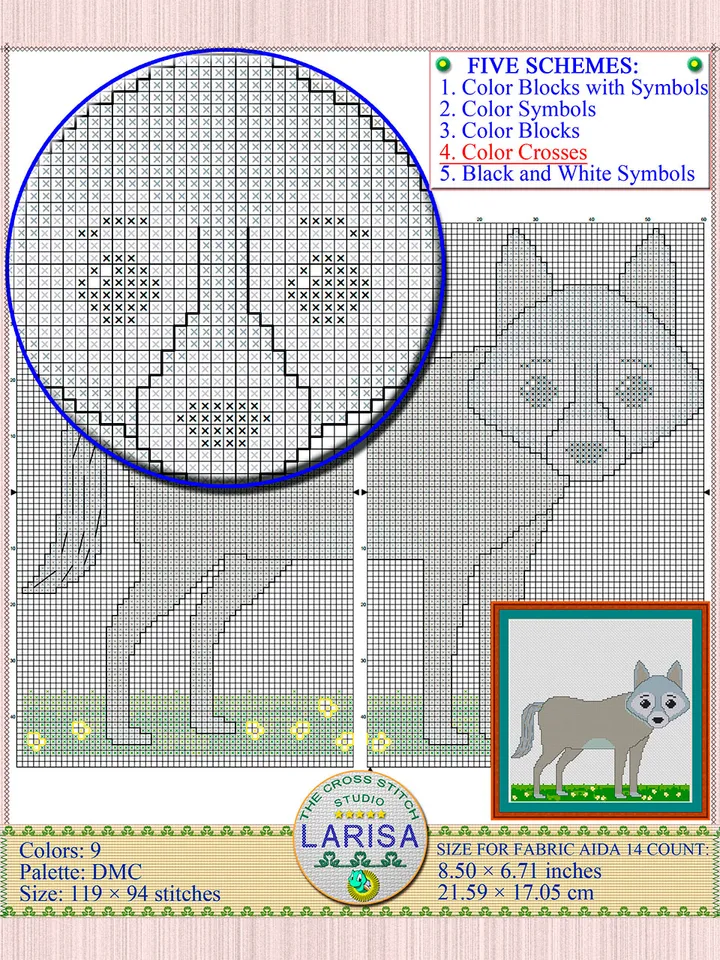 Wolf Cross Stitch Pattern | Bewildered Wolf Pattern | Gray Wolf