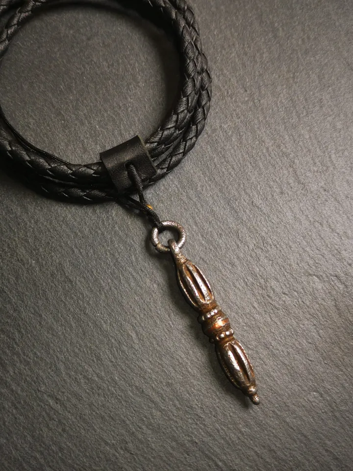 Gandhanra Tibetan Buddhist Amulet,Nine-pronged Dorje Vajra Pendant with Leather Chord,Made of Cold Iron,1.97"