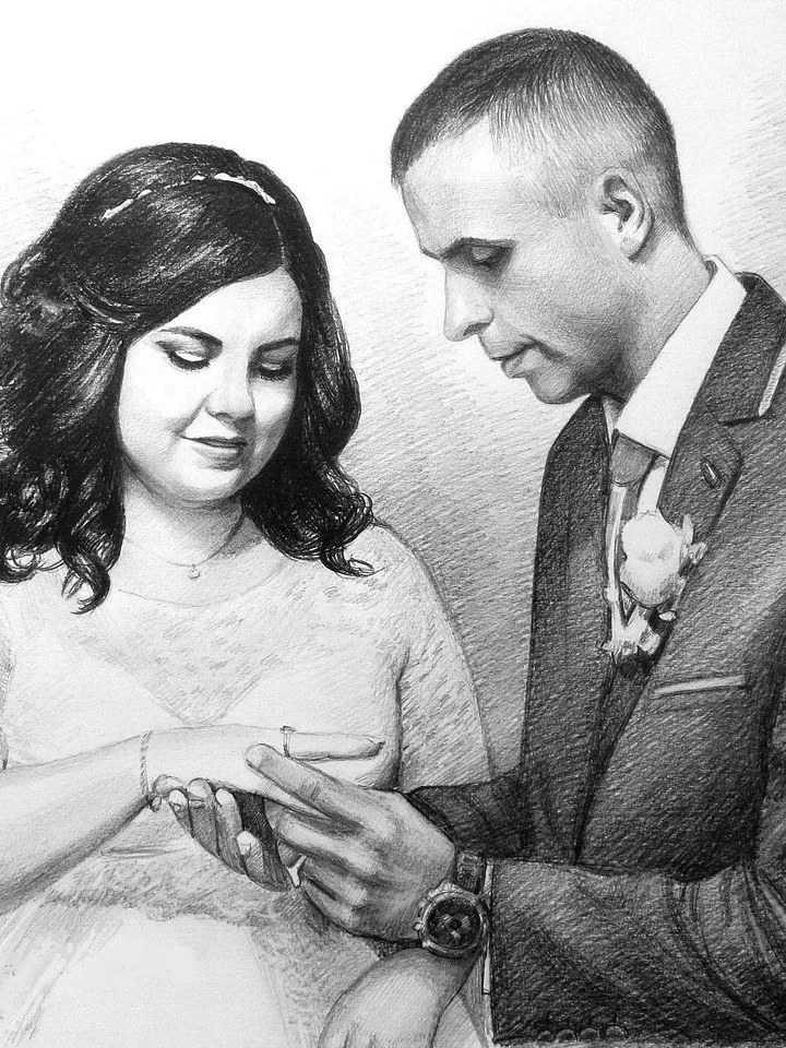 personalised-custom-hand-drawn-wedding-portrait-from-photo-on-paper