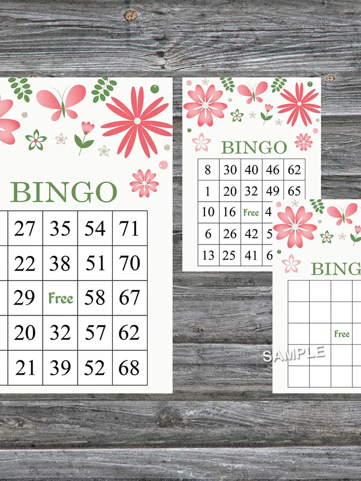 Pink Flowers bingo game card,Floral bingo game card,Floral Printable Bingo,Flower themed bingo game,INSTANT DOWNLOAD-117