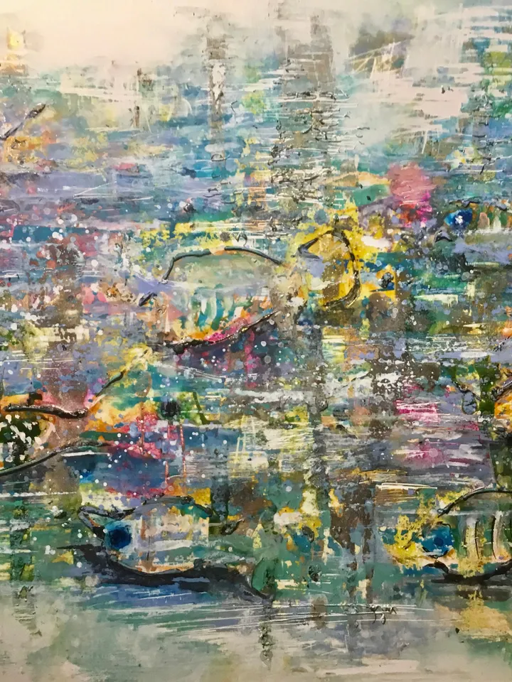 Abstract aquarium original mix media artwork on yupo paper,abstract wall art,unique handmade painting home decoration or gift.