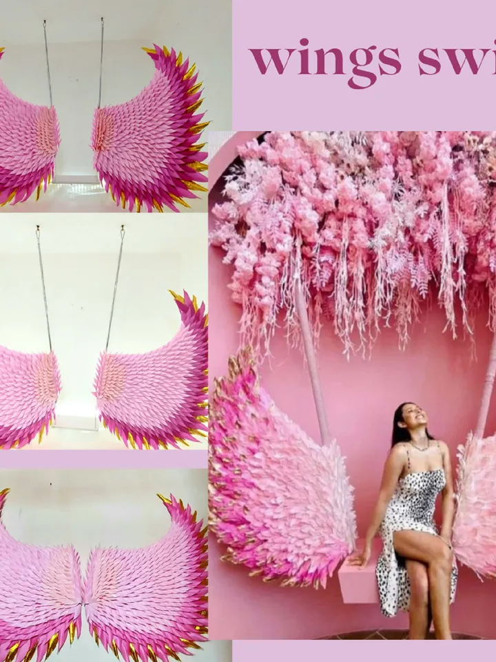 Barbie Swing Wings Set Pink Angel Wings Hanging Props Wedding Backdrop Party Decoration Pink background outdoor wedding