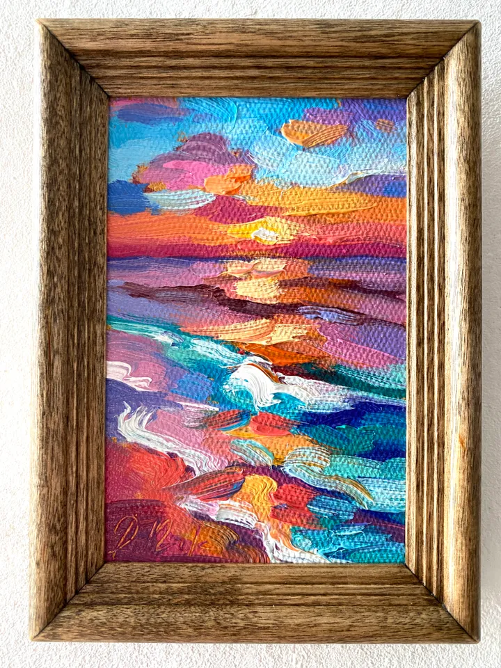 Seascape Oil Painting Original Sea Landscape Painting Impasto Small Artwork Ocean Coastal Wall Art
