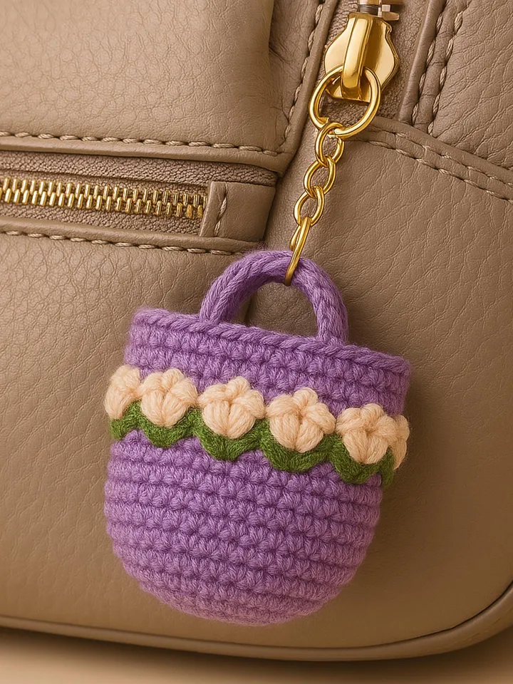 Floral Crochet Bag Keychain PDF Pattern – Mini Flower Purse Keyring Tutorial – Cute Handmade DIY Charm Digital Download