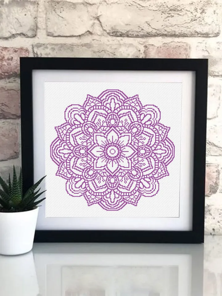 Flower mandala cross stitch pattern download PDF Mandala ornament embroidery PDF Monochrome cross stitch Floral ornament cross stitch #M75