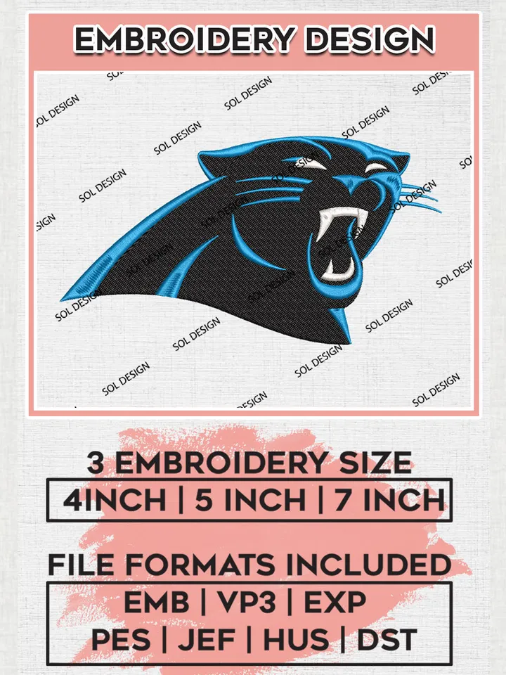 NFL Carolina Panthers Logo Embroidery Designs, NFL Panthers, NFL Embroidery Designs, NFL Carolina Panthers Machine Embroidery Design, Digital Download