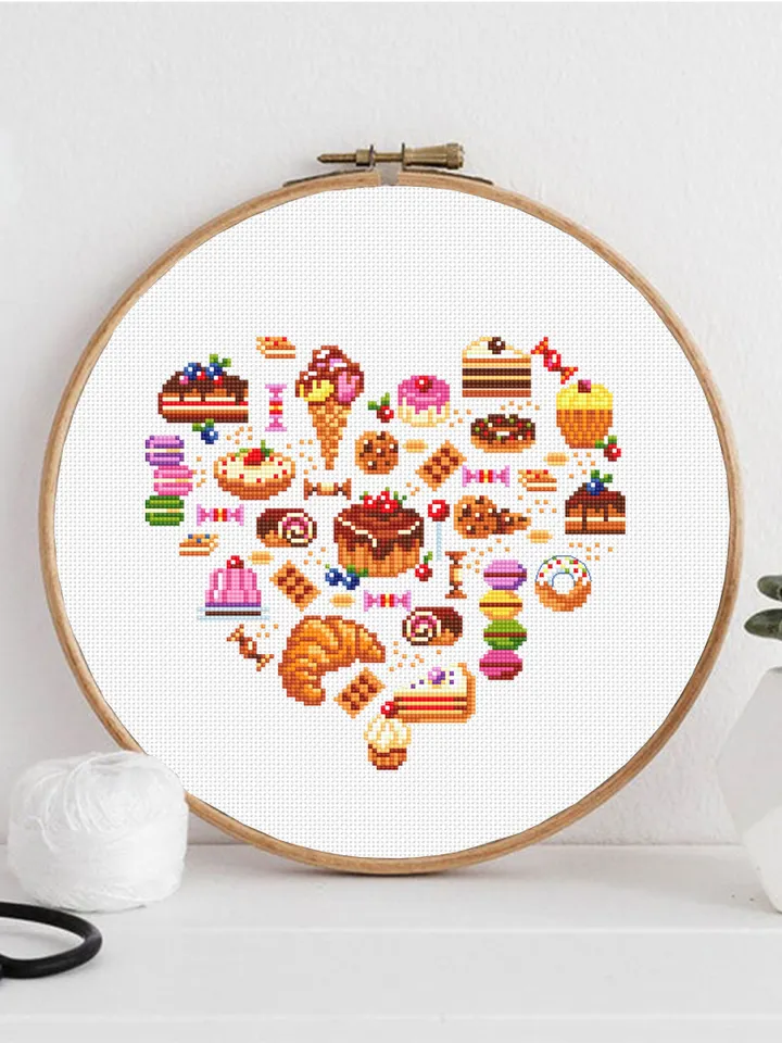 Dessert cross stitch pattern download PDF Small sweets sampler cross stitch, Mini food cross stitch chart, Bakery art, Kitchen decor #F14