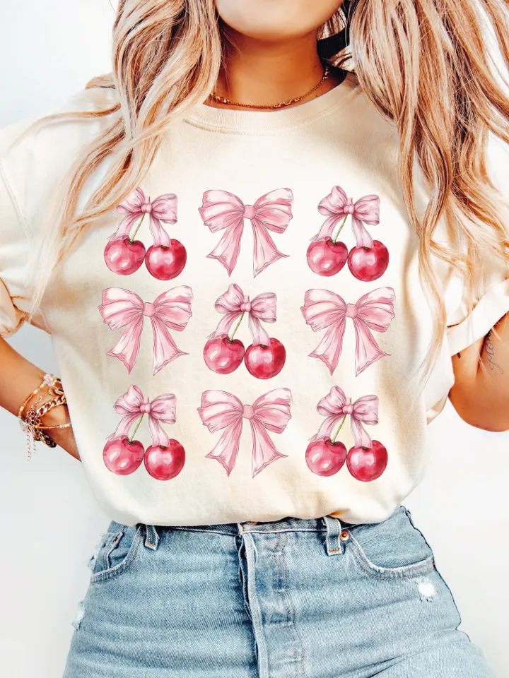 Cherry coquette bow png soft girl era aesthetic png Trendy Cherry png coquette shirt design retro mama png cherry bow png sublimation design