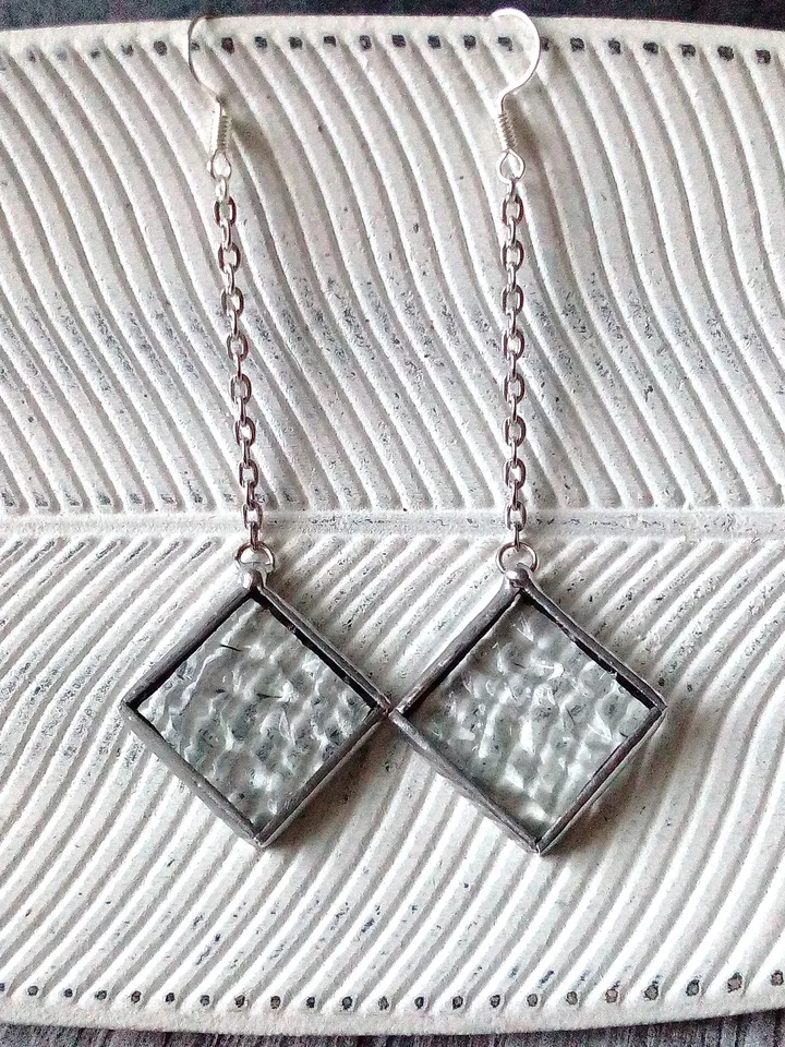 Simple stained glass clear earrings, cute squar geomentic earrings