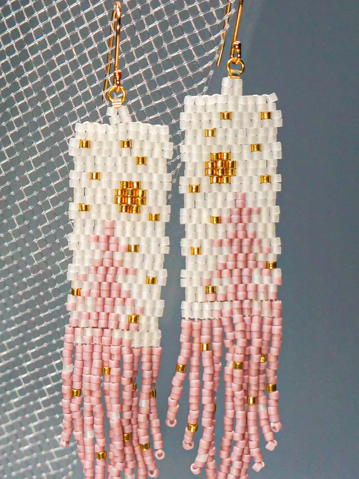 Trees-Patterned lilac Japanese Bead and sterling Silver Earrings: A Fusion of Elegance and Nature