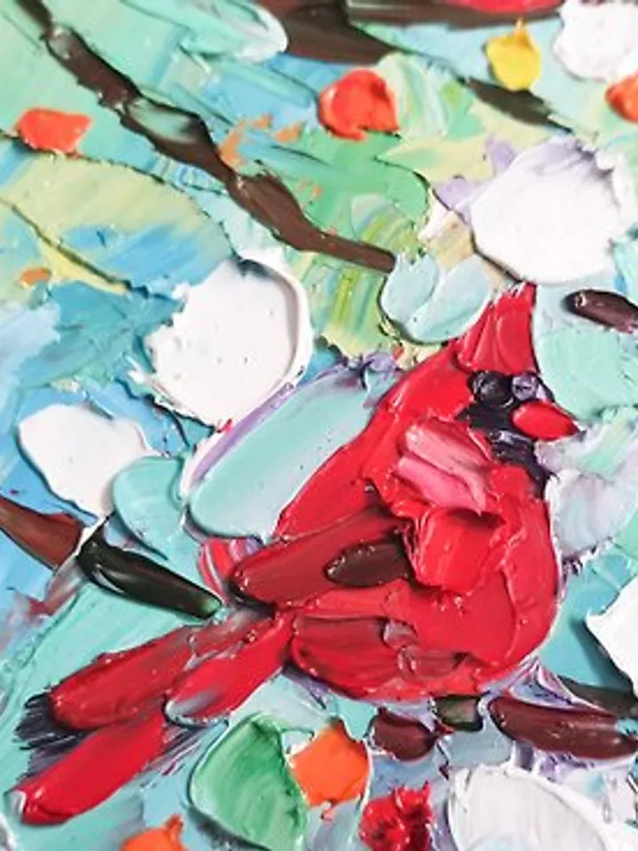 Cardinal Painting Original Art Bird Painting Oil Painting Small Painting by Vera