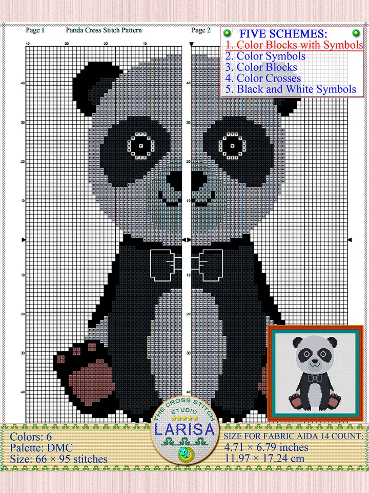 Panda Cross Stitch Pattern | Cute Panda Bear Chart