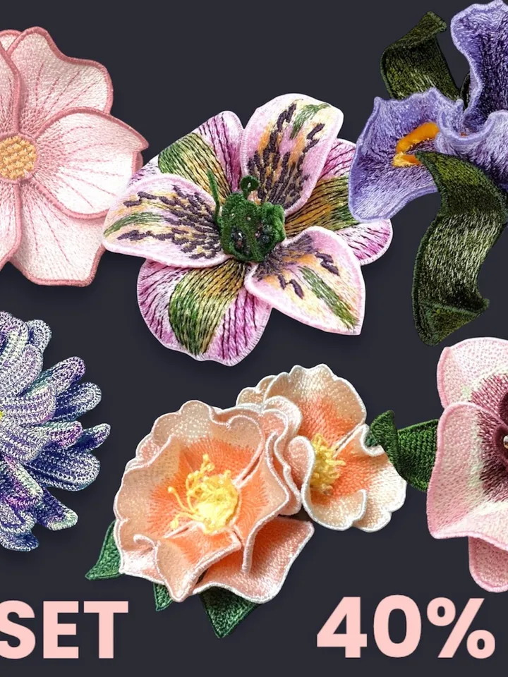 Set of flowers FSL (40% discount) Machine embroidery design Digital embroidery pattern Free standing lace flower file