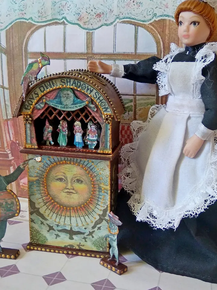 Old-style puppet theater. Paper theater.1:12 scale.