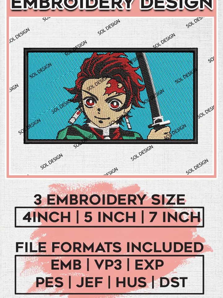 Kamado Tanjiro Face Embroidery Design, Anime Demon Slayer Embroidery Files, Machine Embroidery Digital Files EMB_ANIME_130