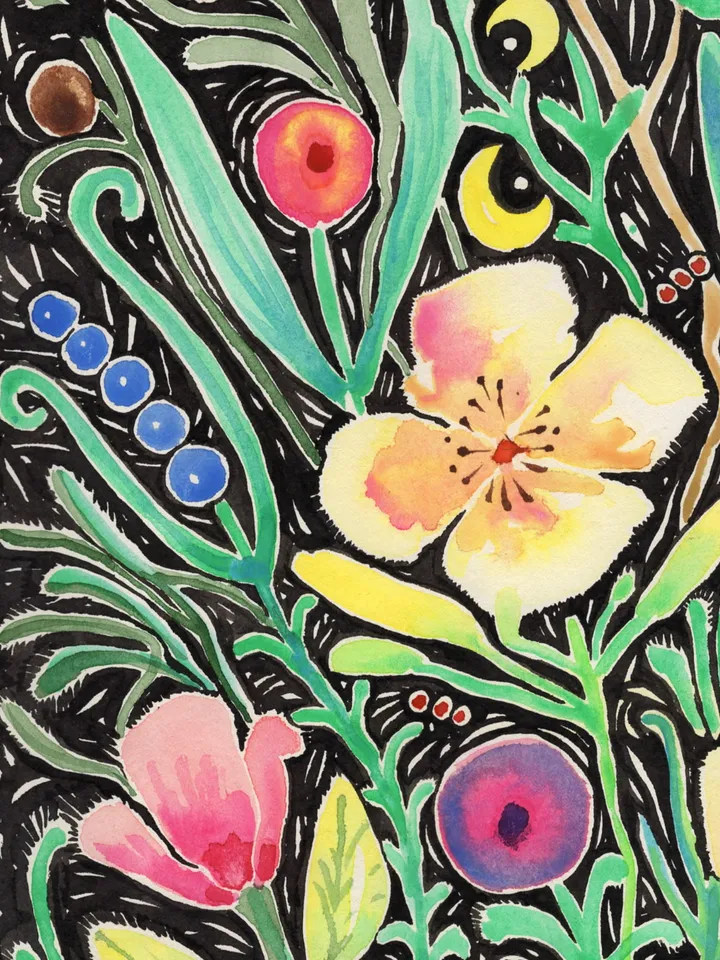 Original watercolor painting. Flowers . Abstraction.