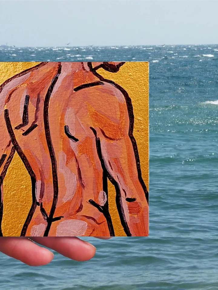 Gay Body Painting Male Original Art Men Abstract Wall Art Gay Wall Decor Gifts Personalized Mini painting framed 4x4 in Handmade Gift