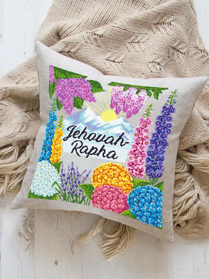 Flowers cross stitch pattern download PDF Bible quotes Jehovah Rapha digital PDF Floral garden cross stitch chart Christian home decor #P32