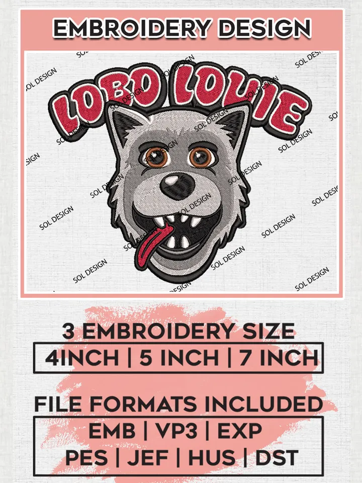 NCAA Lobos Louie Team Logo embroidery designs, NCAA New Mexico Lobos Mascot Logo Machine embroidery files, NCAA Team Logo embroidery designs, NCAA Game Day Machine embroidery designs, Digital Download