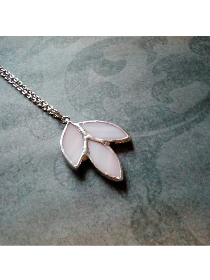 Glass spike necklace, Stained glass necklace, Leaves art deco necklace, Leaf branch pendant, Elven fairy jewelry
