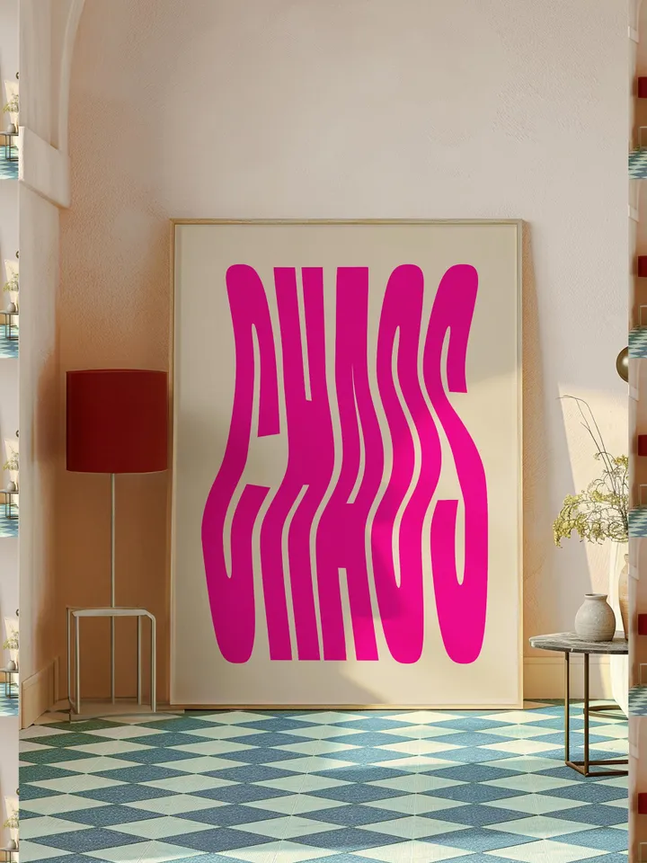 CHAOS Poster Wavy Print Large Printable Aesthetic Room Decor 70s Trendy Multicolor Wall Art Bauhaus Style Poster Retro Typography 15 color