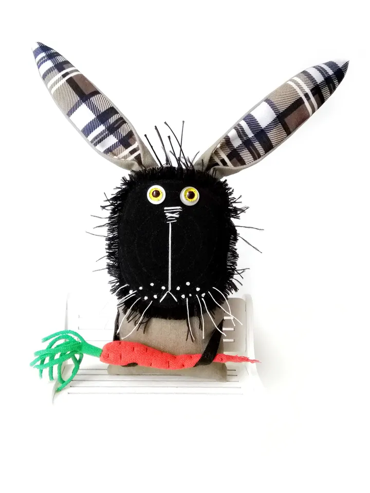 Handcrafted Quirky and Unique Fabric Art Bunnies: One-of-a-Kind Fun Delightful Interior Decor Toys with a Spooky Twist. FREE SHIPPING!