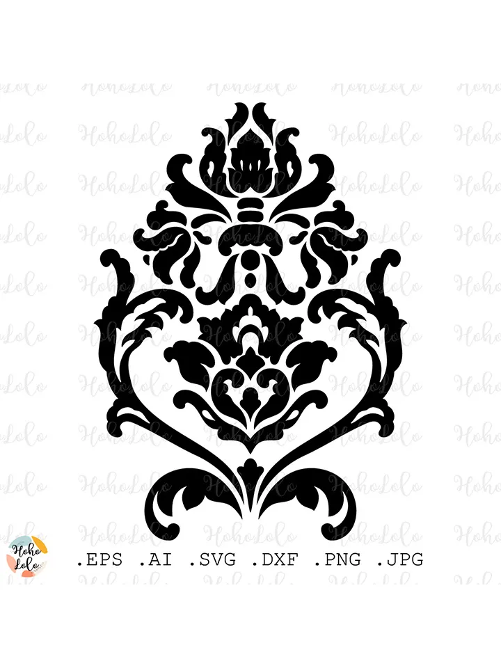 Damask Svg, Damask Pattern, Damask Silhouette, Damask Cutting file, Damask Clipart Png, Damask Stencil Template Dxf
