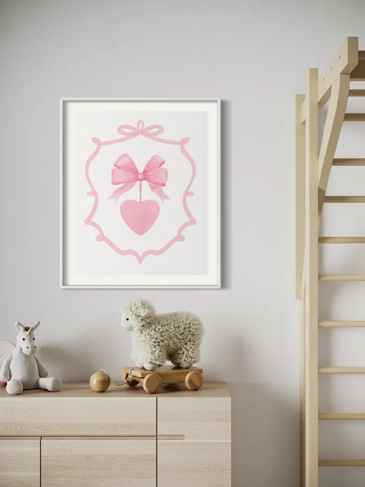 Pink Bow Painting Watercolor Art Print, Soft Girl Decor, Newborn Girl, Coquette Pink Bow, Nursery Room, Girly Apartment Art, Baby Gift