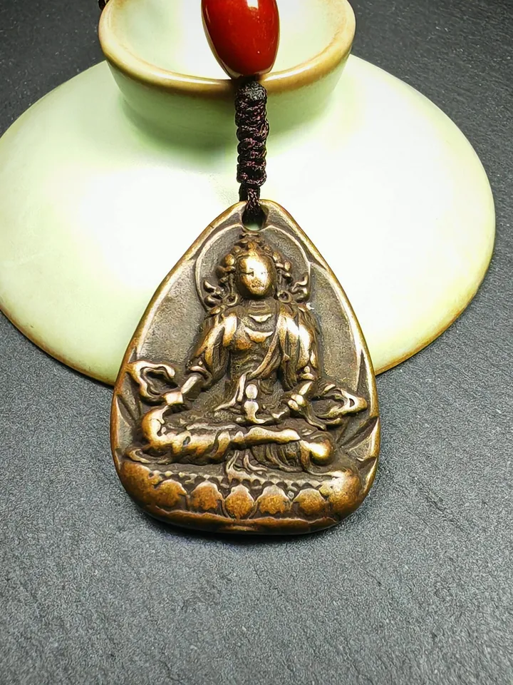 Gandhanra Old Tibetan Buddha Statue Amulet,Unique Green Tara Pendant,Protective Jewelry