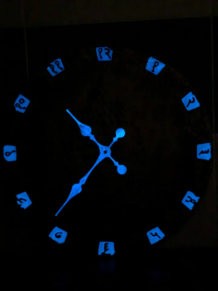 Large glows in the dark Buddha face wall clock for living room, bedroom, kitchen. Ethnic eclectic wall clock