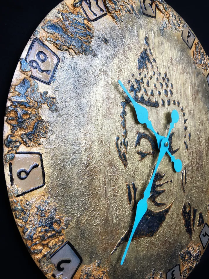 Large glows in the dark Buddha face wall clock for living room, bedroom, kitchen. Ethnic eclectic wall clock