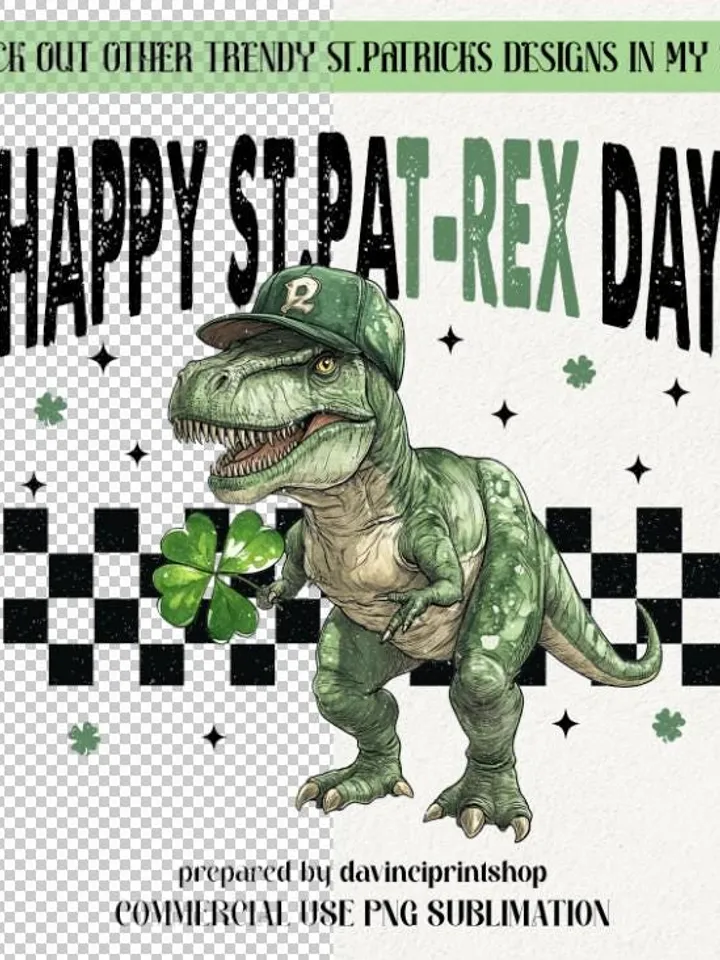 Happy St.Pat-Rex Day Png, St.patricks day png, Toddler st.patricks png, Retro st.patricks png, Kids st.patricks day png, Shamrock png