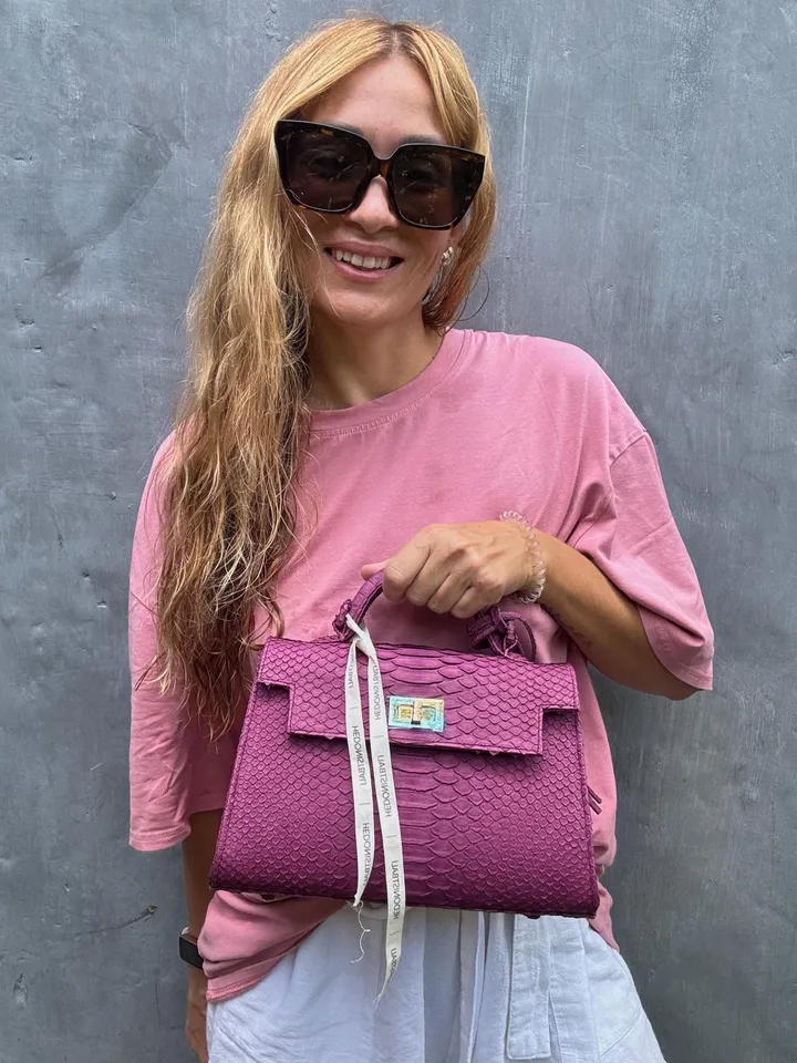 Top handle violet classy genuine python skin bag | exotic leather bags | Elegant women purse | snake skin bag | designer leather bag