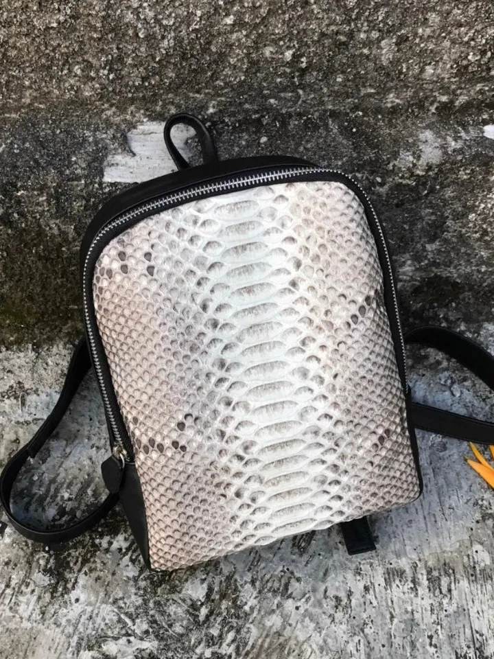Genuine python skin small backpack | leather backpack yellow | small designer rucksack | Exotic leather bags | Women handmade bags