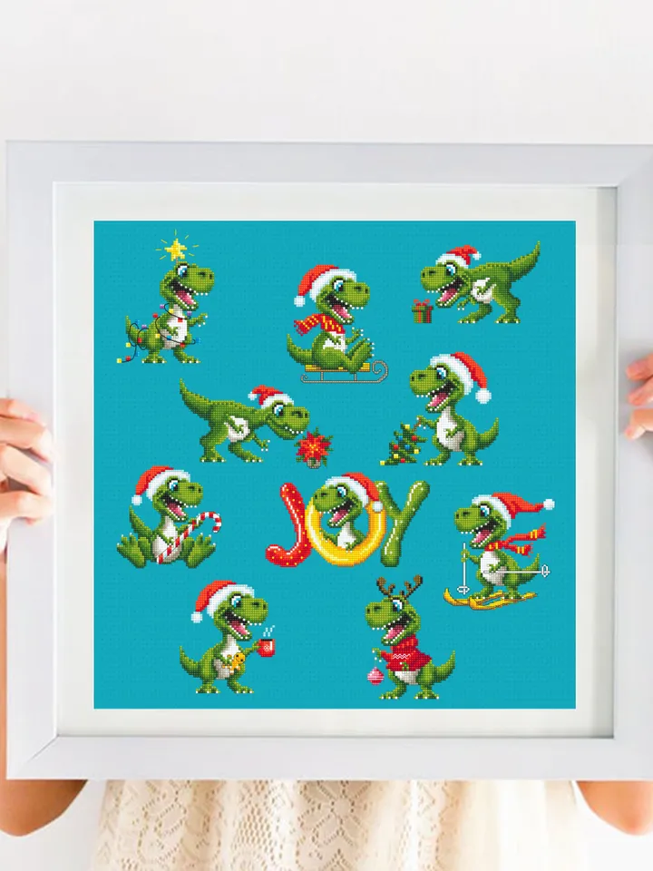 Funny dinosaur christmas cross stitch pattern PDF download, Set of 10 small dinosaur cross stitch chart, Cute dino pattern digital PDF #N120
