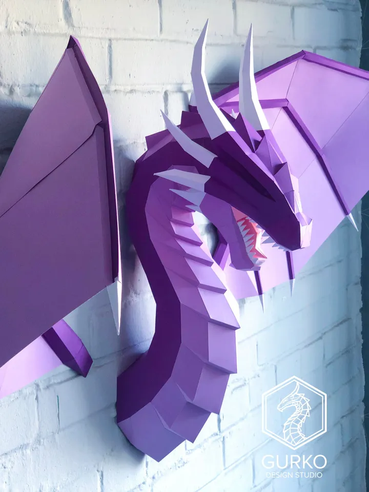 Papercraft Awesome Dragon With Wings, Digital Template, PDF Download, Gurko, 3D Low Poly, Pepakura, DIY Origami Sculpture, Paper Decor, Gift
