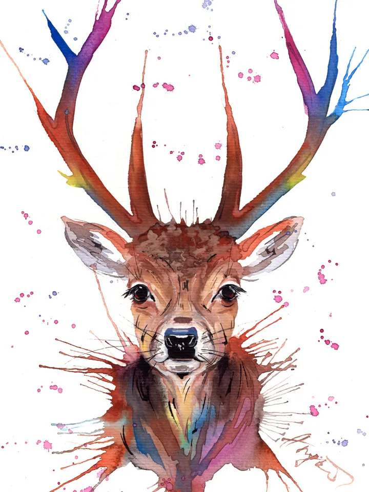 Deer original watercolor, animals painting, wall decor, 7x10 in art for animal lovers by Anne Gorywine