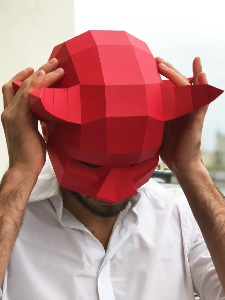 Devil Mask Papercraft, Digital Template, PDF Download, Gurko, 3D Low Poly Animal Mask, DIY Origami, Pepakura, Paper Mask, DIY Costume