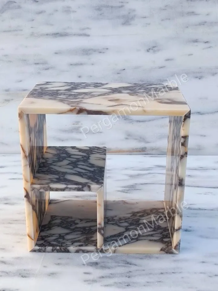 Calacatta Viola Marble End Table Side Table Special design shelf system Nightstand
