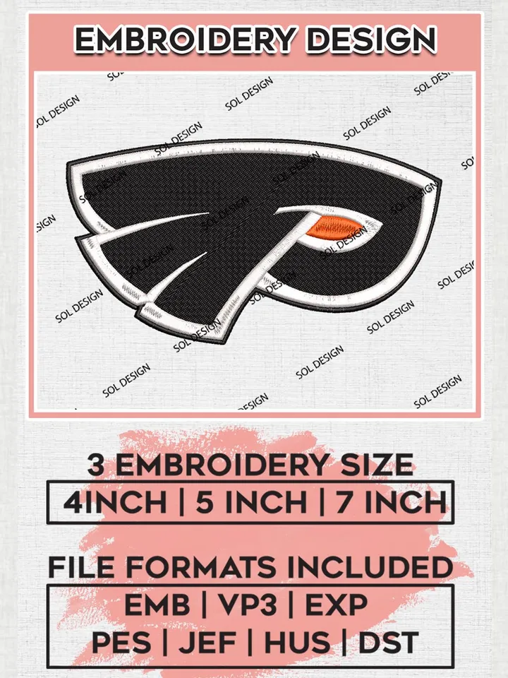 Philadelphia Flyers NHL Logo Embroidery Files, NHL Philadelphia Flyers Team Embroidery Designs, NHL Teams,  NHL Embroidery Designs, NHL Machine Embroidery Designs, Digital Download