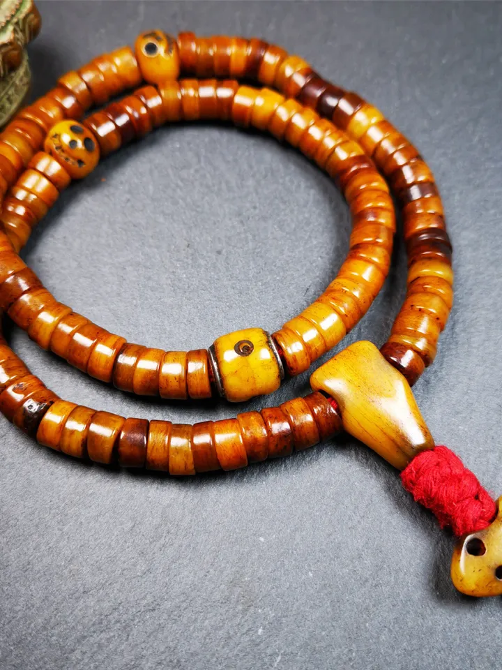 Gandhanra Handmade Tibetan Yak Bone Beads Mala,108 Prayer Beads for Meditation,Diameter 8.5mm, Length 48cm