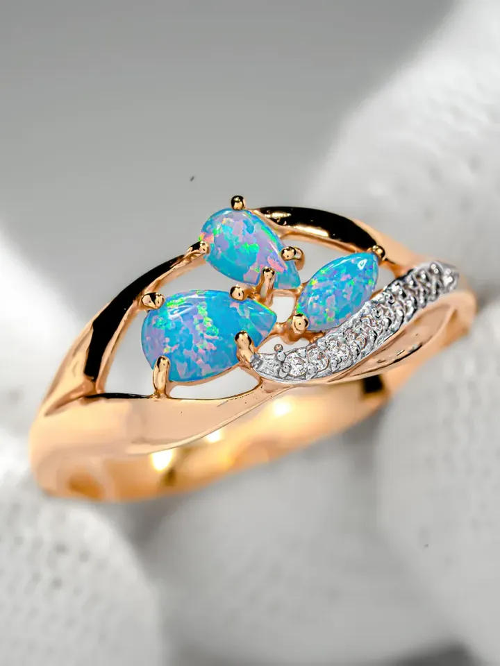 Ring Silver gold plated 925 assay value with opal