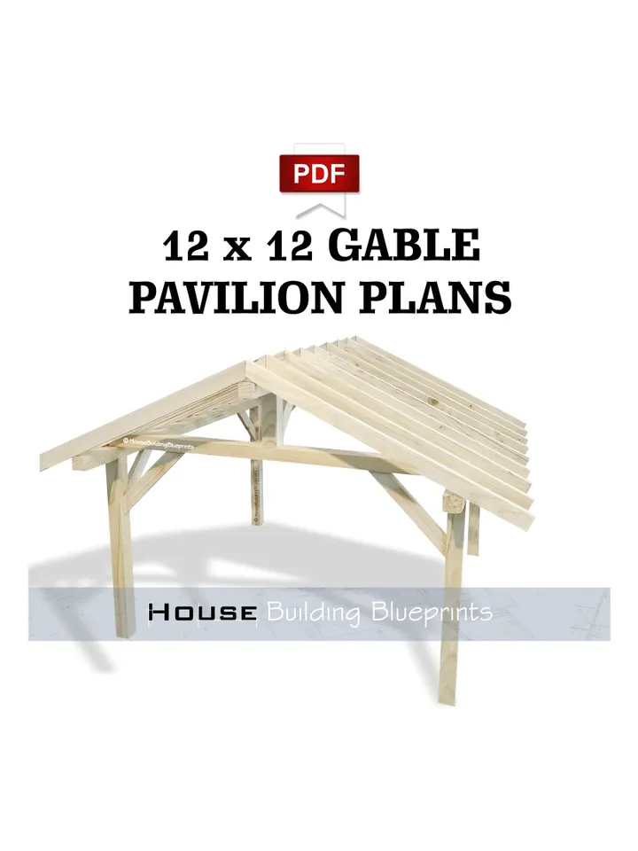 Covered 12' x 12' gable pavilion plans for DIY. Outdoor carport plans. Diy backyard wooden gazebo plans for patio in pdf