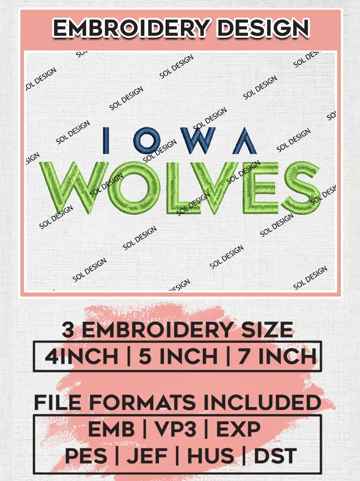 NBA Iowa Wolves Team Word Logo Embroidery Designs, NBA G League Team Embroidery Files, Basketball Machine Embroidery Designs, NBA Iowa Wolves Team Logo, Sport Machine Embroidery Design, Digital Download