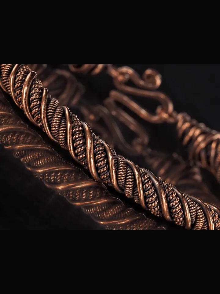 Narrow wire wrapped copper bracelet Unique metal bangle Handmade jewelry