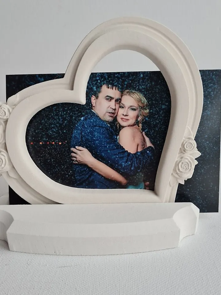 White shabby chic frame Heart frame with holder Wedding photo frame Desk frame